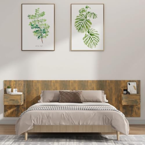 Kopfteil mit Nachttischen, Räuchereiche Holzwerkstoff, 200x80 cm, Robustes Wandpaneele Set für Schlafzimmer, inklusive 2 Nachttische Kopfteil mit Nachttischen, Räuchereiche Holzwerkstoff, 200x80 cm, Robustes Wandpaneele Set für Schlafzimmer, inklusive 2 Nachttische von Mandloder