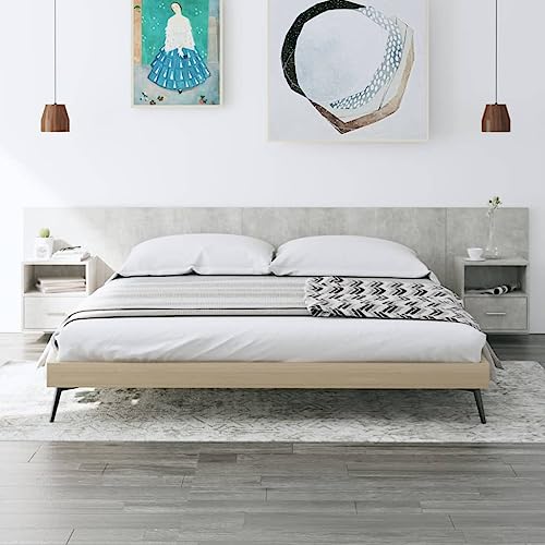 Kopfteil mit Nachttischen Betongrau, Robustes Holzwerkstoff Bettkopfteil für Schlafzimmer, wandmontiertes Design mit viel Stauraum, 200 cm breit, inklusive 2 Nachttische Kopfteil mit Nachttischen Betongrau, Robustes Holzwerkstoff Bettkopfteil für Schlafzimmer, wandmontiertes Design mit viel Stauraum, 200 cm breit, inklusive 2 Nachttische von Mandloder