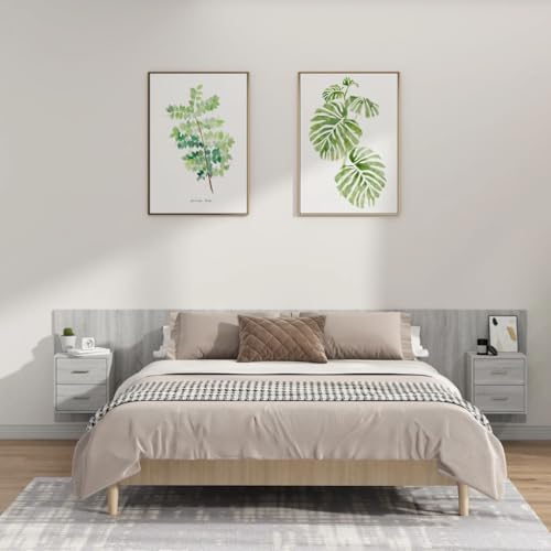 Kopfteil mit Nachttischen Grau Sonoma Holzwerkstoff, 240x80 cm Wandpaneele Set für Schlafzimmer, Robustes Bett Headboard mit Stauraum Kopfteil mit Nachttischen Grau Sonoma Holzwerkstoff, 240x80 cm Wandpaneele Set für Schlafzimmer, Robustes Bett Headboard mit Stauraum von Mandloder