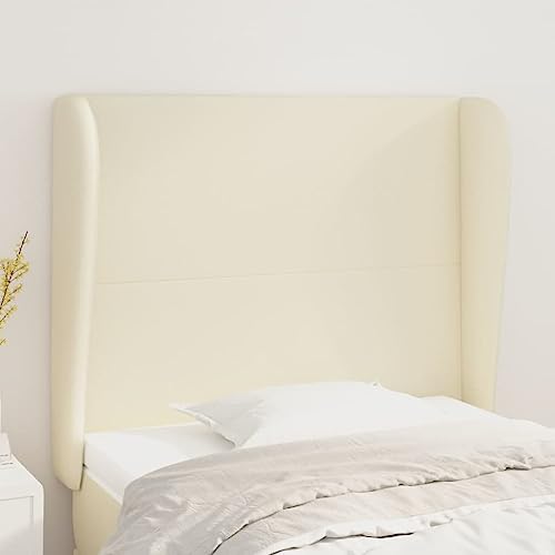 Kopfteil mit Ohren, Creme, 93x23x118/128 cm, Kunstleder, höhenverstellbar, Robustes Holz, für Schlafzimmer, klassisches Bettzubehör Kopfteil mit Ohren, Creme, 93x23x118/128 cm, Kunstleder, höhenverstellbar, Robustes Holz, für Schlafzimmer, klassisches Bettzubehör von Mandloder
