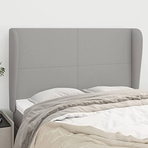 Kopfteil mit Ohren, Hellgrau Stoff, 147x23x118/128 cm, Höhenverstellbares Bett Kopfteil für Schlafzimmer, Robustes Wandpaneel, Modernes Design Kopfteil mit Ohren, Hellgrau Stoff, 147x23x118/128 cm, Höhenverstellbares Bett Kopfteil für Schlafzimmer, Robustes Wandpaneel, Modernes Design von Mandloder