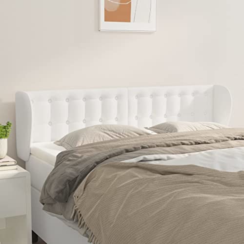 Kopfteil mit Ohren, Weiß, 147x23x78/88 cm, Kunstleder, Höhenverstellbar, Robuste Holzbeine, Klassisches Design für Schlafzimmer Kopfteil mit Ohren, Weiß, 147x23x78/88 cm, Kunstleder, Höhenverstellbar, Robuste Holzbeine, Klassisches Design für Schlafzimmer von Mandloder