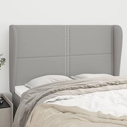 Kopfteil mit Ohren, hellgrau, 147x23x118/128 cm, strapazierfähiger Stoff, höhenverstellbares Bett Kopfteil für bequemes Sitzen, inklusive Wandpaneele von Mandloder