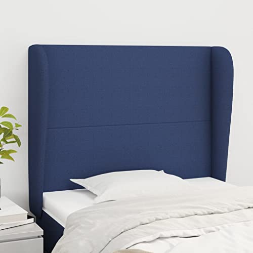Kopfteil mit Ohren Blau, 103x23x118/128 cm, Höhenverstellbares Stoff-Headboard für Einzelbett, Robustes Wandpolster mit Holzbeinen Kopfteil mit Ohren Blau, 103x23x118/128 cm, Höhenverstellbares Stoff-Headboard für Einzelbett, Robustes Wandpolster mit Holzbeinen von Mandloder