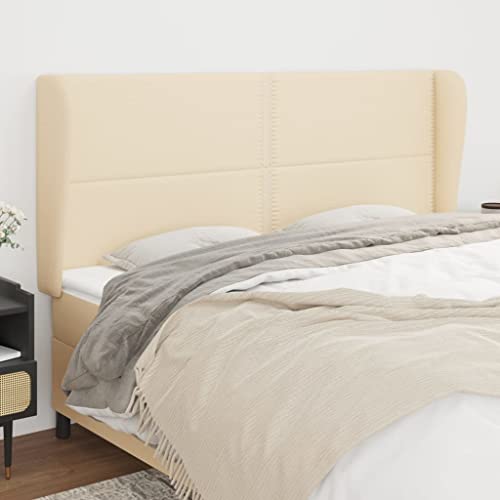 Kopfteil mit Ohren Creme, 183x23x118/128 cm, Stoff, Höhenverstellbares Bett Kopfteil für Schlafzimmer, stabiles Wandpolster Kopfteil mit Ohren Creme, 183x23x118/128 cm, Stoff, Höhenverstellbares Bett Kopfteil für Schlafzimmer, stabiles Wandpolster von Mandloder