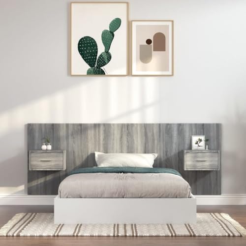 Kopfteil mit integrierten Nachttischen, Grau Sonoma Holzwerkstoff, 120 cm Breite, Robustes Wandpaneel Set, praktischer Stauraum für Schlafzimmer Kopfteil mit integrierten Nachttischen, Grau Sonoma Holzwerkstoff, 120 cm Breite, Robustes Wandpaneel Set, praktischer Stauraum für Schlafzimmer von Mandloder