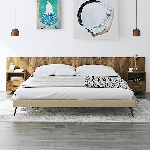 Kopfteil mit integrierten Nachttischen, Rauch Eiche Holzwerkstoff, 200 cm Schlafzimmer Möbel Set zur Wandmontage, Robustes Bett Kopfteil inklusive Stauraum und 2 Beistelltischen Kopfteil mit integrierten Nachttischen, Rauch Eiche Holzwerkstoff, 200 cm Schlafzimmer Möbel Set zur Wandmontage, Robustes Bett Kopfteil inklusive Stauraum und 2 Beistelltischen von Mandloder
