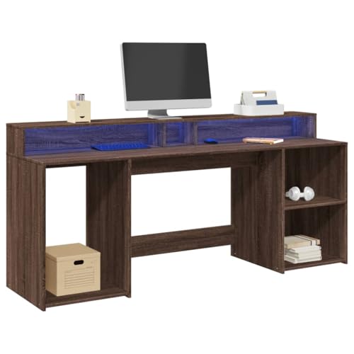 LED-Schreibtisch Braun Eichen-Optik, 200x55x91cm Holzwerkstoff mit RGB-Beleuchtung, Großes Eck-Gaming-Büro-Arbeitstisch mit Stauraum für Zuhause, Langlebiges Möbelstück LED-Schreibtisch Braun Eichen-Optik, 200x55x91cm Holzwerkstoff mit RGB-Beleuchtung, Großes Eck-Gaming-Büro-Arbeitstisch mit Stauraum für Zuhause, Langlebiges Möbelstück von Mandloder
