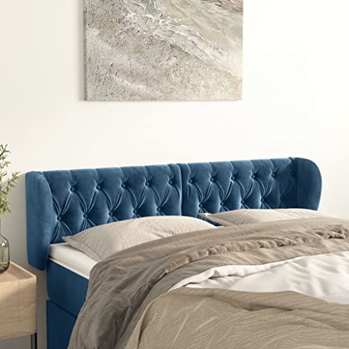 Mandloder 1. Stilvolles Design & Komfort Dieses dunkelblaue Kopfteil mit Ohren, gefertigt aus weichem Samt (100% Polyester) und Einer Schaumstofffüllung von Mandloder
