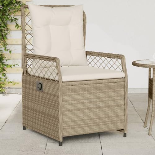 Mandloder 2er Set Gartensessel Verstellbar Beige Poly Rattan, Komfortable Outdoor Gartenstühle mit Kissen, Hochlehner für Terrasse und Balkon, UV-beständig von Mandloder