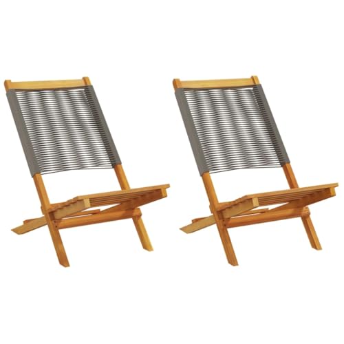 Mandloder 2er Set Klappbare Gartenstühle aus massivem Akazienholz & Polypropylen, Grau, wetterfeste Outdoor Stühle, robuste Gartenmöbel für Balkon & Terrasse von Mandloder