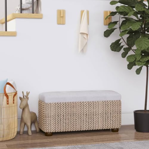 Mandloder 2er Set Rohrkolben Sitzbänke mit Stauraum und bequemen Kissen in Grau, 69 cm breit, robuste Aufbewahrungsbänke für Flur, Wohnzimmer und Schlafzimmer von Mandloder