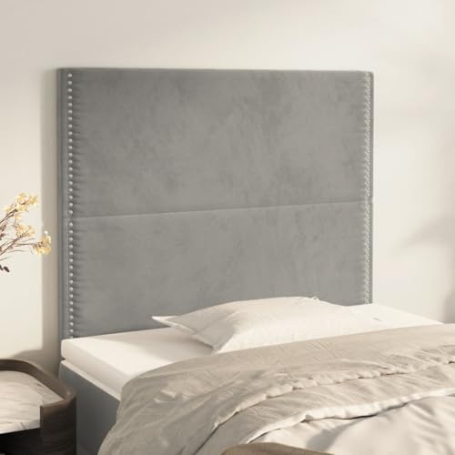 Mandloder 2er-Set Samt Kopfteile Hellgrau 100x5x78/88 cm, Höhenverstellbar für Bettgestelle, Elegantes Polsterbett-Design mit Nieten, Robuste Holzbeine für Schlafzimmer, Komfort Rückenpolster Mandloder 2er-Set Samt Kopfteile Hellgrau 100x5x78/88 cm, Höhenverstellbar für Bettgestelle, Elegantes Polsterbett-Design mit Nieten, Robuste Holzbeine für Schlafzimmer, Komfort Rückenpolster von Mandloder