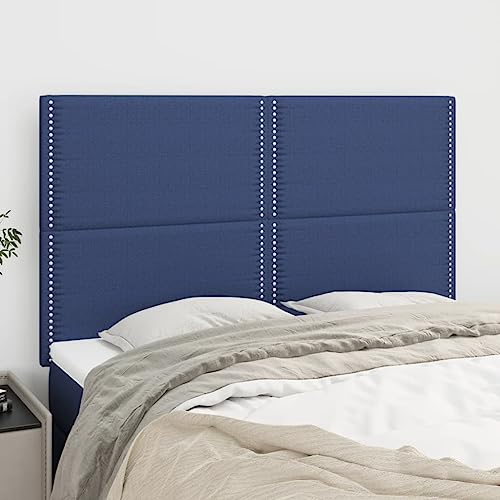 Mandloder 4 STK. Kopfteil Blau, Stoff (100% Polyester) Polsterung, 72x5x78/88 cm Verstellbare Höhe, Elegantes Design mit Nieten, Robuste Holzbeine für Bettgestelle von Mandloder