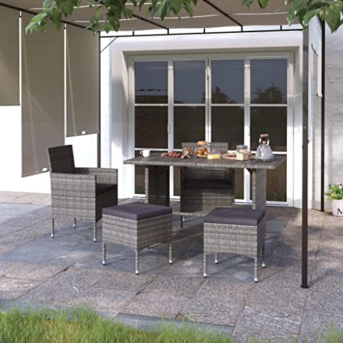 Mandloder 4-TLG. Gartenstuhl und Hocker Set Poly Rattan Grau mit pulverbeschichtetem Stahlrahmen, für Garten Terrasse Outdoor, robuste Gartenmöbel mit komfortablen cremeweißen Sitzkissen für Mandloder 4-TLG. Gartenstuhl und Hocker Set Poly Rattan Grau mit pulverbeschichtetem Stahlrahmen, für Garten Terrasse Outdoor, robuste Gartenmöbel mit komfortablen cremeweißen Sitzkissen für von Mandloder