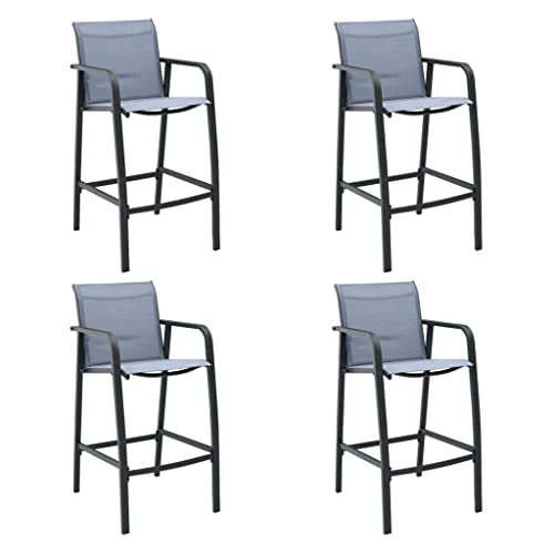 Mandloder 4er Set Garten-Barstühle Grau Textilene Hochlehner, robuste Outdoor Stühle für Garten & Balkon, stabile Terrassenmöbel mit Stahlgestell, 54x64x109cm, 110kg Traglast. von Mandloder