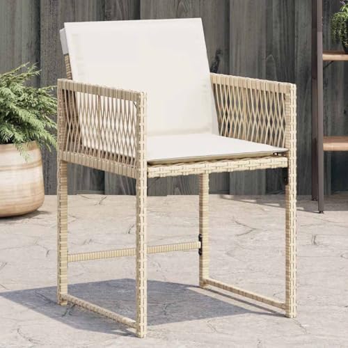 Mandloder 4er Set Gartenstühle mit Kissen, Beige Poly Rattan Outdoor Stühle, Klappbare Rückenlehne, UV-beständig, Stahlrahmen Gartenmöbel Hochlehner für Terrasse Balkon von Mandloder