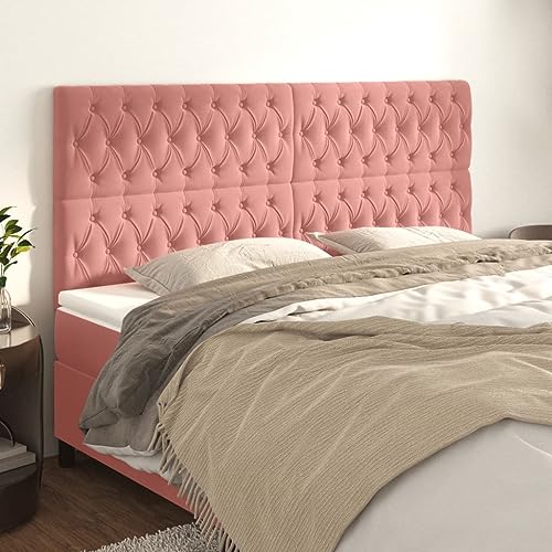 Mandloder 4er-Set Kopfteile, Rosa Samt, 90x7x78/88 cm, Höhenverstellbar, Robuste Holzbeine, für Schlafzimmer, Weiche Polsterung, Komfortable Rückenstütze zum Lesen von Mandloder