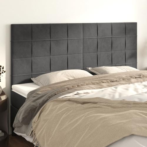 Mandloder 4er-Set Kopfteile, dunkelgrau, 90x5x78/88 cm, weicher Samtstoff, höhenverstellbar, stabile Holzbeine, ideal für Schlafzimmer von Mandloder