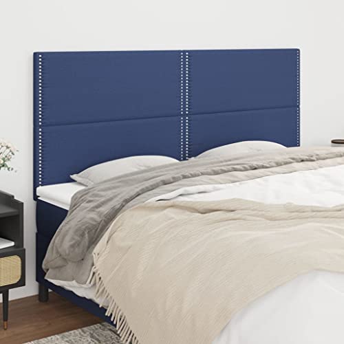 Mandloder 4er Set Kopfteile Blau, 100x5x78/88 cm, Stoffbezug, Höhenverstellbar, Robuste Holzbeine, Elegantes Design, Ideal als Wandpolster/Rückenpolster für Schlafzimmer von Mandloder