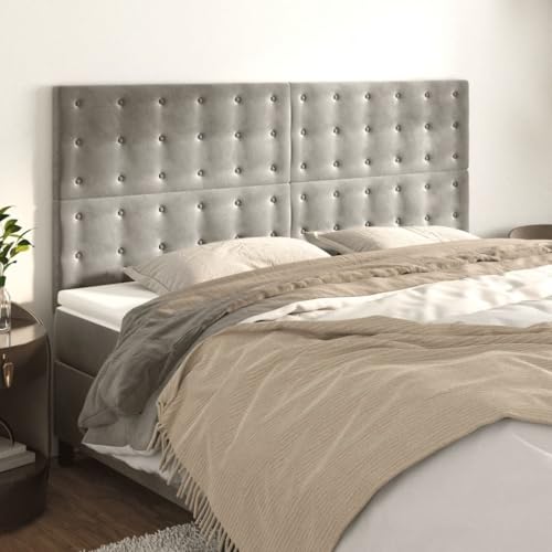 Mandloder 4er-Set Kopfteile für Betten, Hellgrau Samt, 100x5x78/88 cm, Höhenverstellbar, Weich Gepolstert, Robuste Holzbeine, Ideal für Schlafzimmer von Mandloder