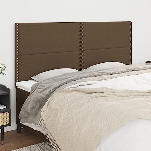 Mandloder 4er-Set dunkelbraune Kopfteile, verstellbar, 100x5x78/88 cm, strapazierfähiger Polyester-Stoff, Elegantes Design mit Nieten, ideal für Schlafzimmer von Mandloder