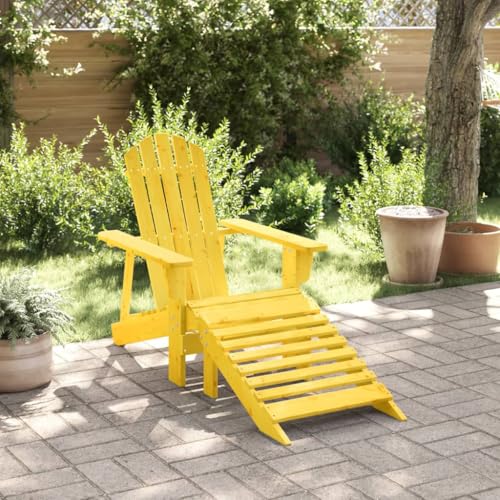 Mandloder Adirondack Gartenstuhl mit Fußstütze, Massives Tannenholz Gelb, Ergonomischer Hochlehner für Outdoor Gartenmöbel, Robuster Komfort auf Terrasse Balkon. von Mandloder