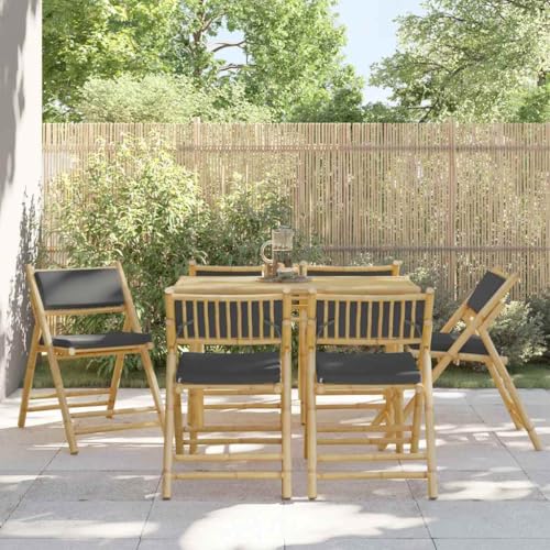 Mandloder Bambus Klappbare Gartenstühle 6er Set mit Dunkelgrauen Kissen, Bequeme Outdoor Möbel für Garten, Balkon, Terrasse & Esszimmer, Robuste Platzsparende Bistro Stühle Mandloder Bambus Klappbare Gartenstühle 6er Set mit Dunkelgrauen Kissen, Bequeme Outdoor Möbel für Garten, Balkon, Terrasse & Esszimmer, Robuste Platzsparende Bistro Stühle von Mandloder
