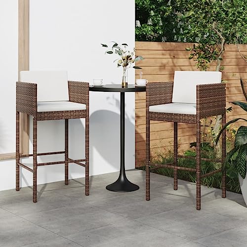Mandloder Barhocker 2er Set Braun, Poly Rattan Gartenstühle mit Kissen, Outdoor Gartenmöbel für Terrasse & Garten, robuste Stühle mit Stahlrahmen, wetterfest, 50x48x100 cm, 110kg Traglast pro Sitz von Mandloder