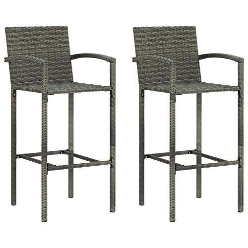 Mandloder Barhocker 2er Set Grau aus Poly Rattan & Stahl, 80cm Sitzhöhe, Hohe Outdoor Barstühle für Garten, Terrasse & Küche, Robuste Gartenmöbel Hochlehner Wetterfest & Pflegeleicht von Mandloder