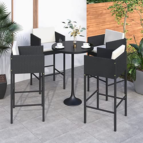 Mandloder Barhocker 4er Set Schwarz Poly Rattan, Outdoor Gartenmöbel Stühle mit Kissen, stabile Barstühle für Garten und Terrasse, pflegeleichtes Möbelstück von Mandloder