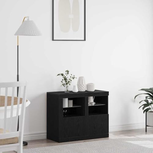 Mandloder Beistellschrank 2er-Set, Schwarze Eiche, 41x37x67 cm, Holzwerkstoff, mit LED-Beleuchtung, für Wohnzimmer, Stauraum-Organizer von Mandloder