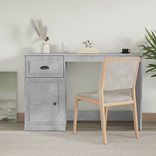 Mandloder Betongrauer Schreibtisch, 115x50x75 cm, aus Holzwerkstoff, mit Schublade und Tür, ideal für Büro und Arbeitszimmer von Mandloder