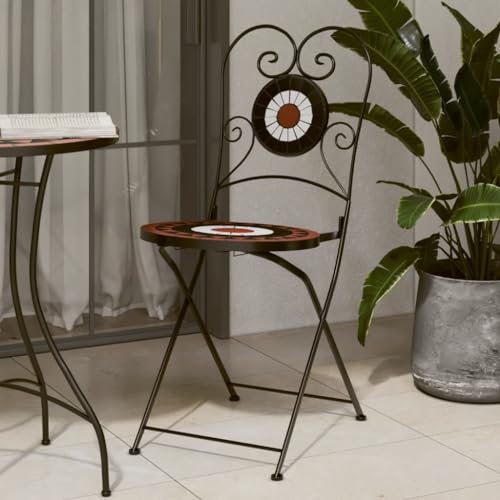 Mandloder Bistrostühle 2er Set, klappbar, Terrakottarot & Weiß Keramik Mosaik Gartenstühle, Outdoor Möbel für Balkon Terrasse Garten, stabil, pflegeleicht, platzsparend, mediterrane Atmosphäre Mandloder Bistrostühle 2er Set, klappbar, Terrakottarot & Weiß Keramik Mosaik Gartenstühle, Outdoor Möbel für Balkon Terrasse Garten, stabil, pflegeleicht, platzsparend, mediterrane Atmosphäre von Mandloder