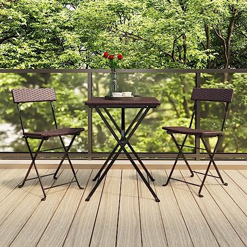Mandloder Bistrostühle Klappbar 2er Set Braun Poly Rattan Stahlrahmen, witterungsbeständige Gartenstühle für Garten, Terrasse, Outdoor, Pflegeleichte Gartenmöbel, stabile Stühle, platzsparend. von Mandloder