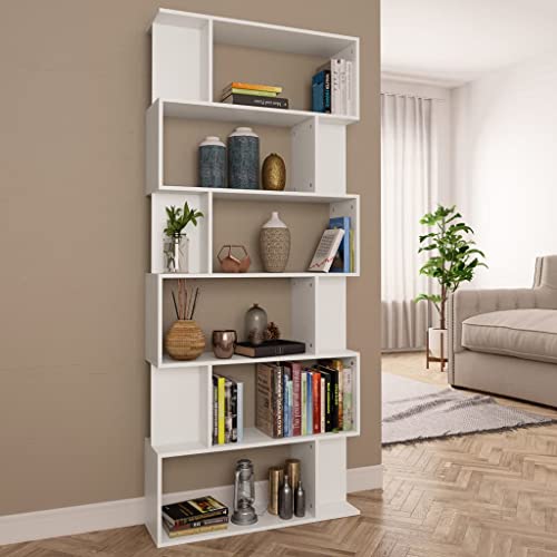 Mandloder Bücherregal Raumteiler Weiß 80x24x192 cm Holzwerkstoff, Standregal mit 18 Fächern, vielseitig als Cube Bookshelf, für Wohnzimmer & Büro von Mandloder