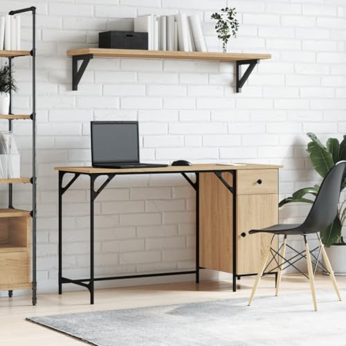Mandloder Computertisch Sonoma-Eiche 131x48x75 cm, robuster Schreibtisch aus Holzwerkstoff mit Metallrahmen für Büro und Home-Office, ideal als Laptop-Arbeitsplatz von Mandloder