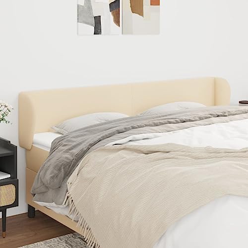 Mandloder Creme Kopfteil mit Ohren, 163x23x78/88 cm, Stoffbezug aus 100% Polyester, verstellbare Höhe, robuste Holzbeine für Bett, Komfortables Rückenpolster Mandloder Creme Kopfteil mit Ohren, 163x23x78/88 cm, Stoffbezug aus 100% Polyester, verstellbare Höhe, robuste Holzbeine für Bett, Komfortables Rückenpolster von Mandloder