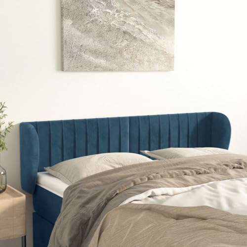 Mandloder Dunkelblaues Kopfteil mit Ohren, 147x23x78/88 cm, weicher Samt, verstellbar, stabiles Bett-Kopfteil für Schlafzimmer, bequemes Rückenpolster von Mandloder