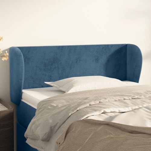 Mandloder Dunkelblaues Kopfteil mit Ohren, 93x23x78/88 cm, weicher Samtstoff, höhenverstellbar, Robustes Holzgestell, Komfortables Rückenpolster für Einzelbetten von Mandloder