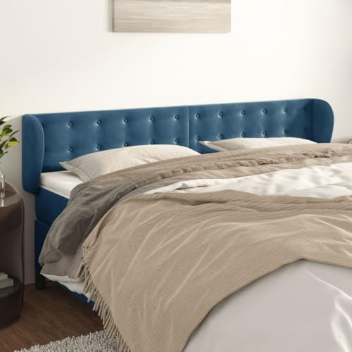 Mandloder Dunkelblaues Samt Kopfteil mit Ohren, 163x23x78/88 cm, Höhenverstellbar, Robuste Holzbeine, Klassisches Design für Schlafzimmer, Weicher Stoff Komfort Mandloder Dunkelblaues Samt Kopfteil mit Ohren, 163x23x78/88 cm, Höhenverstellbar, Robuste Holzbeine, Klassisches Design für Schlafzimmer, Weicher Stoff Komfort von Mandloder