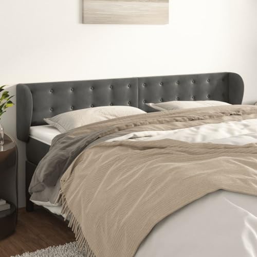 Mandloder Dunkelgraues Kopfteil mit Ohren, 183x23x78/88 cm, Samt-Stoff, verstellbar, Holzbeine, modernes Design, Betthaupt für Schlafzimmer, weiches Rückenpolster Mandloder Dunkelgraues Kopfteil mit Ohren, 183x23x78/88 cm, Samt-Stoff, verstellbar, Holzbeine, modernes Design, Betthaupt für Schlafzimmer, weiches Rückenpolster von Mandloder