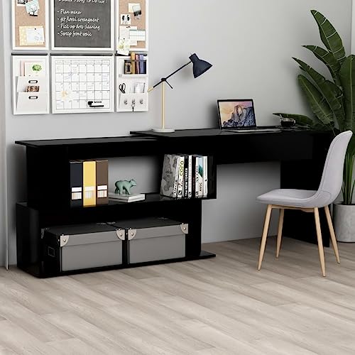 Mandloder Eckschreibtisch Schwarz 200x50x76 cm, drehbarer Computertisch aus Holzwerkstoff mit Fächern für Büro, Schlafzimmer, Home Office, platzsparender Arbeitstisch von Mandloder