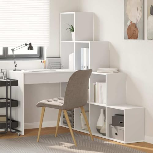 Mandloder Eckschreibtisch Weiß 101,5 x 149,5 x 149,5 cm, Holzwerkstoff Büroschreibtisch mit Regal, L-Form Computertisch für Home Office Arbeitszimmer, platzsparend von Mandloder