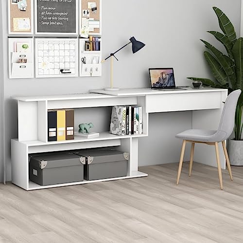 Mandloder Eckschreibtisch Weiß 200x50x76 cm, Drehbarer Computertisch aus Holzwerkstoff mit Offenen Fächern, Moderner Schreibtisch für Büro und Zuhause Mandloder Eckschreibtisch Weiß 200x50x76 cm, Drehbarer Computertisch aus Holzwerkstoff mit Offenen Fächern, Moderner Schreibtisch für Büro und Zuhause von Mandloder