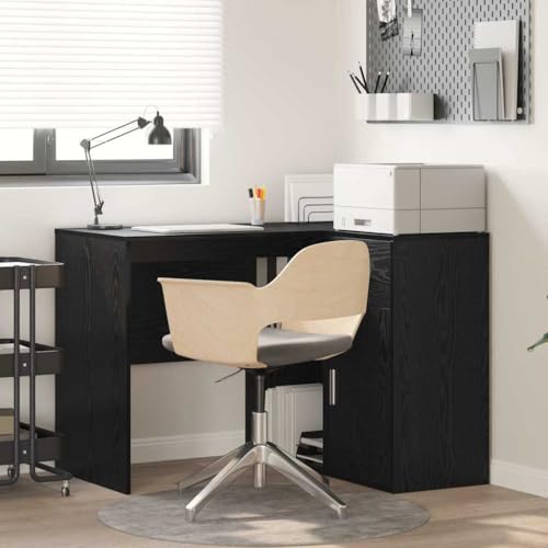 Mandloder Eckschreibtisch mit Regal, Schwarze Eiche Holzwerkstoff, 102x50x75 cm, L-Form für Home Office, Gaming & Laptop Arbeit von Mandloder
