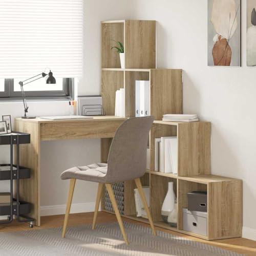 Mandloder Eckschreibtisch mit Regal Sonoma Eiche, 101,5x149,5x149,5 cm, Holzwerkstoff Bürotisch für Heimbüro, Laptop und Gaming, platzsparend von Mandloder