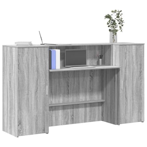 Mandloder Empfangstheke Grau Sonoma 180x50x103,5 cm Holzwerkstoff, Robuste Büromöbel mit Vielseitigem Design und Reichlich Stauraum für Büro, Salon, Praxis von Mandloder