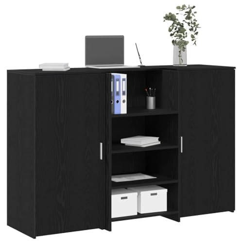 Mandloder Empfangstheke Schwarz Eichen-Optik, 155x50x103,5cm Holzwerkstoff Büromöbel, Tresen mit Schrank für Büro, Praxis, Salon, Robustes Design von Mandloder