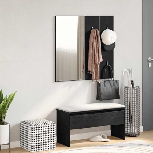 Mandloder Flurmöbel-Set 4-teilig, Schwarze Eiche, 80x30,5x40 cm, mit Stauraumbank, Spiegel & Garderobenpaneelen, modernes Design für Eingangsbereich von Mandloder